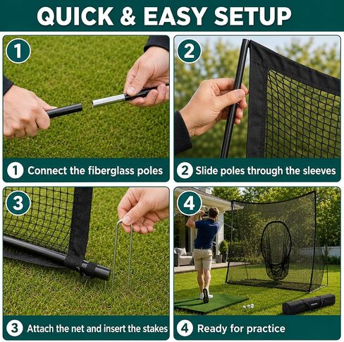 Golf Net for Backyard, Portable Golf Practice Hitting Net with Carry Bag, Heavy Duty Indoor Outdoor Golf Training Net for Home Garage, Easy Setup Personal Range for Golfers Swing Practice, Black in Kuwait