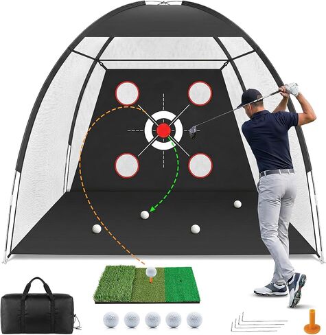 10x7FT Golf Net with Practice Net, Premium Golf Hitting Aid Nets for Backyard Driving Training Chipping with Tri-Turf Mat for Outdoor Indoor, Suitable for Men Dad and Golfer in Kuwait