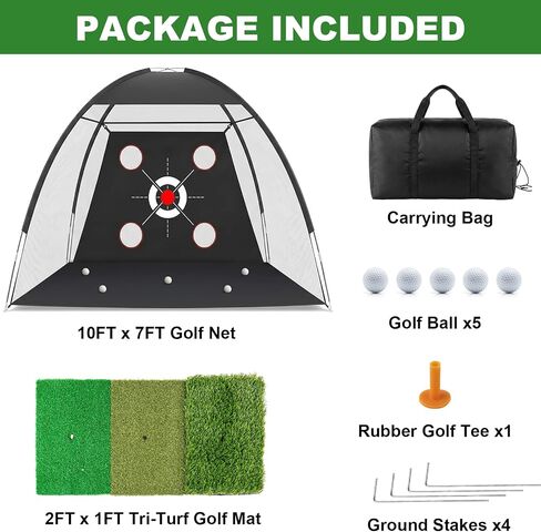 10x7FT Golf Net with Practice Net, Premium Golf Hitting Aid Nets for Backyard Driving Training Chipping with Tri-Turf Mat for Outdoor Indoor, Suitable for Men Dad and Golfer in Kuwait