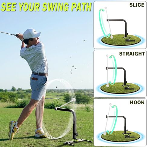 Golf Swing Trainer, Golf Training Aid with 2 Reinforced Practice Balls | for Backyard & Home Practice, Swing Path Feedback, 5 Height Adjustments, Heavy Duty Ground Stake, Swing Correcting Arm Band in Kuwait