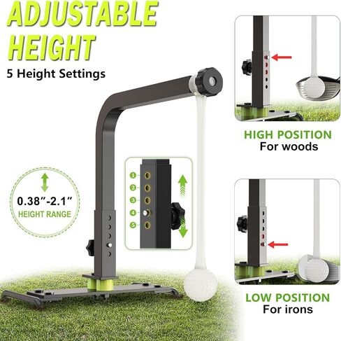 Golf Swing Trainer, Golf Training Aid with 2 Reinforced Practice Balls | for Backyard & Home Practice, Swing Path Feedback, 5 Height Adjustments, Heavy Duty Ground Stake, Swing Correcting Arm Band in Kuwait