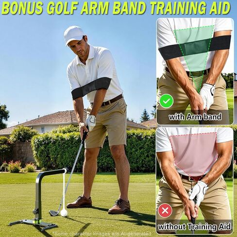 Golf Swing Trainer, Golf Training Aid with 2 Reinforced Practice Balls | for Backyard & Home Practice, Swing Path Feedback, 5 Height Adjustments, Heavy Duty Ground Stake, Swing Correcting Arm Band in Kuwait