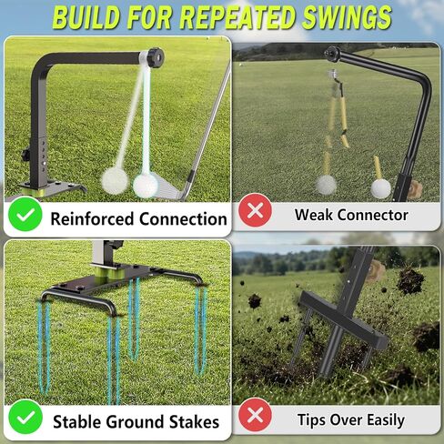 Golf Swing Trainer, Golf Training Aid with 2 Reinforced Practice Balls | for Backyard & Home Practice, Swing Path Feedback, 5 Height Adjustments, Heavy Duty Ground Stake, Swing Correcting Arm Band in Kuwait