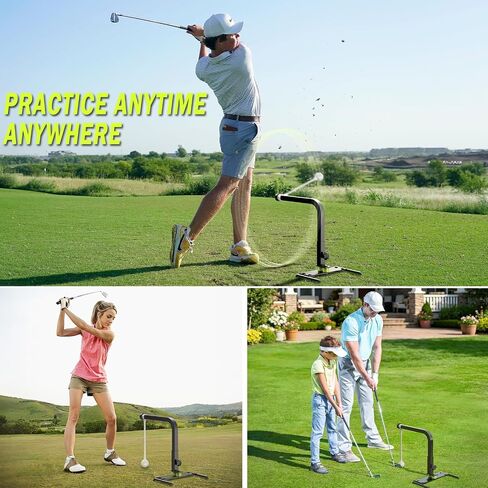 Golf Swing Trainer, Golf Training Aid with 2 Reinforced Practice Balls | for Backyard & Home Practice, Swing Path Feedback, 5 Height Adjustments, Heavy Duty Ground Stake, Swing Correcting Arm Band in Kuwait