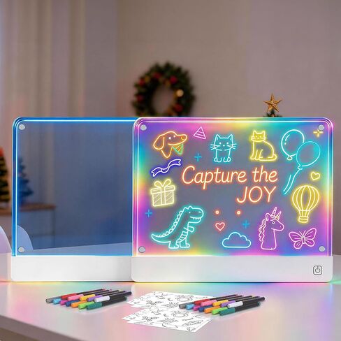 لوحة الملاحظات LED مع 7 ألوان ، لوحة رسم LED قابلة لإعادة الشحن للأطفال ، تضيء لوحة محو الأكريليك الجاف مع الحامل غير المرئي ، لوحة رسائل مذكرات Glow لألعاب الهدايا (13.7 "× 10") in Kuwait