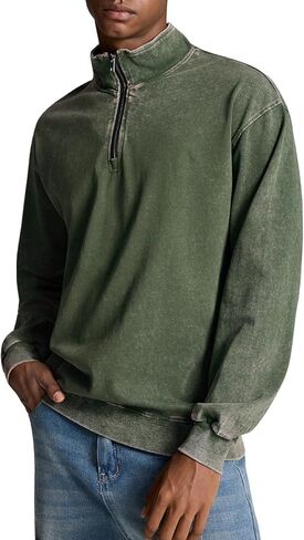 Wyeysyt Men's Quarter Zip Sweatshirt Mock Neck Vintage Acid Wash Cotton Pullover Casual Streetwear Top in Kuwait