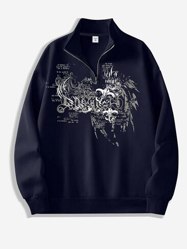Men's Sweatshirts - Quarter-Zip Pullover Long Sleeve Graphic Long Sleeve Unsex Vintage Tops Navy Blue in Kuwait