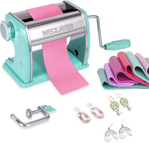 Polymer Clay Press Machine,Clay Roller Machine,Includes Non-Stick Sheets,Gloves,Clamp and Hand Crank,Stainless Steel Polymer Clay Tools for Clay Earring Making,7 Thickness Clay Pasta Machine in Kuwait