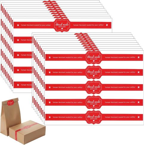 100Pcs Food Tamper Seal Sticker for Package Food Retail Package Seal Label | Food Retail Package Seal Stickers 8.8 x 1.3 Inch Tamper Evident Labels for Handmade Bakery Candy Artisan Crafts(Red) in Kuwait