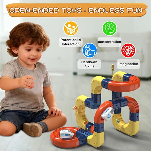 Electric Train Set with 3D Magic Flexible Race Tracks for Kids, Race Car Track Easy to Detach and Store Dinosaur Toys for 3 4 5 6 7 8 Years Old Boys Girls in Kuwait