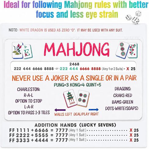 4 Pack Mahjong Line Finder, American Mah Jongg Line Reader Rules Helper with Quick Reference, White Acrylic Card Guide Marker with Center Slot, Mahjong Accessories Gift for Beginners in Kuwait