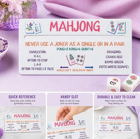 4 Pack Mahjong Line Finder, American Mah Jongg Line Reader Rules Helper with Quick Reference, White Acrylic Card Guide Marker with Center Slot, Mahjong Accessories Gift for Beginners in Kuwait