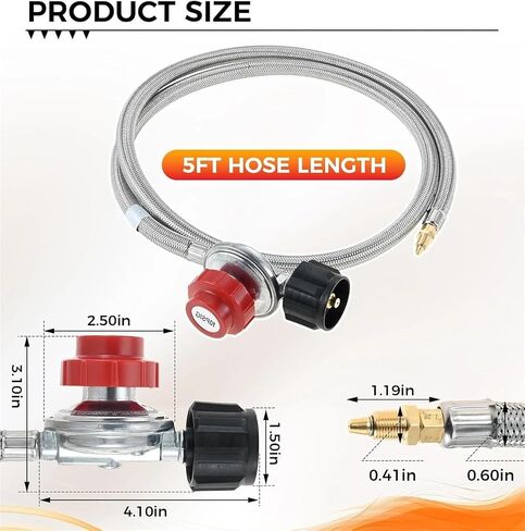 5FT 0-10 PSI منظم البروبان عالي الضغط مع خرطوم 1/8 بوصة موصل ذكر للموقد وحفرة النار وأجهزة الطبخ الخارجية in Kuwait