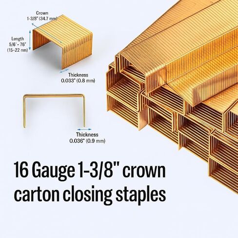 Carton Closing Staples 16 Gauge 1-3/8" Wide Crown 5/8" Leg Copper-Coated Carton Staples for Pneumatic or Manual Box Stapler Gun - Cardboard Closer Packaging (2,000PCS) in Kuwait
