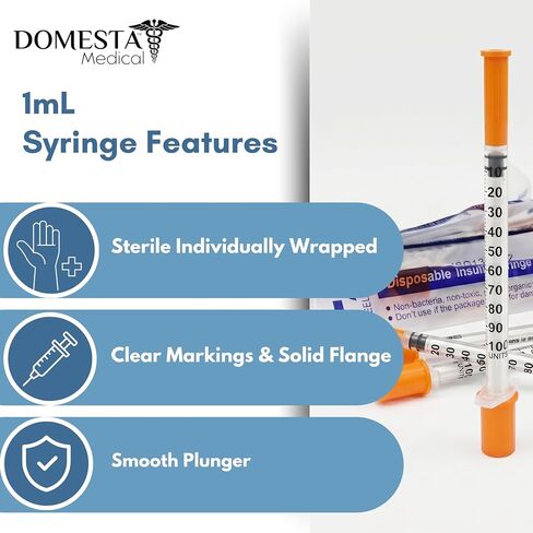 1mL (1cc) U-100 31G 1/4" (6mm) Short Needle Syringes, Disposable, Individually Sterilized and Packaged, Pack of 20. Smooth Plunger, Triple Sharpened in Kuwait