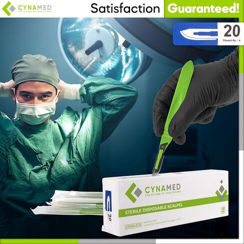 CYNAMED # 20 Disposable Scalpel with Plastic Handle - Sterile Single Blade Razor for Dermaplaning, Dissection, Podiatry, Professional Grooming, Acne Removal - Surgical Stainless Steel Tool - Box of 10 in Kuwait