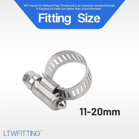LTWFITTING 11-20 مم مشبك خرطوم من الفولاذ المقاوم للصدأ 316، مشابك تروس دودة قابلة للتعديل للسيارات المبرد خط الوقود السباكة المبرد والتطبيقات الميكانيكية (حزمة من 30) in Kuwait