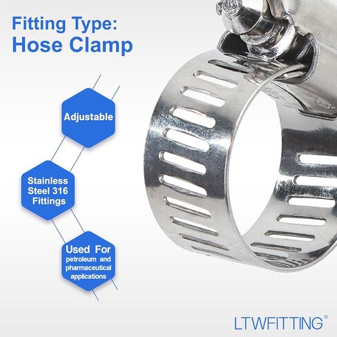 LTWFITTING 11-20 مم مشبك خرطوم من الفولاذ المقاوم للصدأ 316، مشابك تروس دودة قابلة للتعديل للسيارات المبرد خط الوقود السباكة المبرد والتطبيقات الميكانيكية (حزمة من 30) in Kuwait