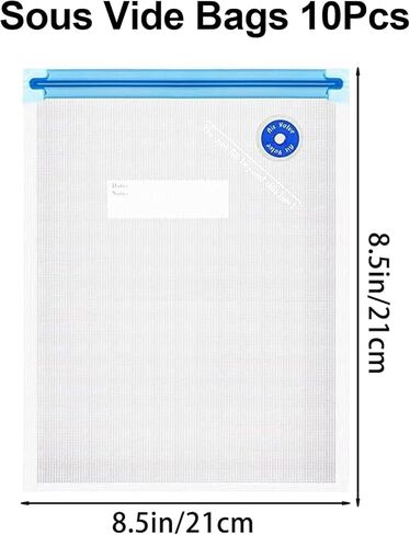 10 PCS Vacuum Sealer Bags for Food, 10 Pcs Medium Size 8.66" x 8.3" Food Storage Bags for Sous Vide Cooking Microwave Heating, Air Valve Zipper Bags & Zip Clips in Kuwait