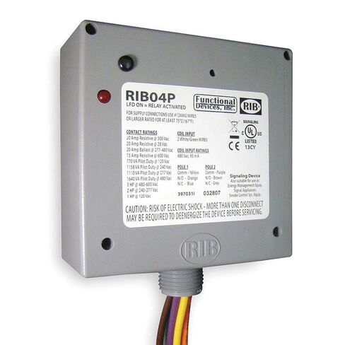 الأجهزة الوظيفية RIB RIB04P 20 AMP DPDT، -30 إلى 140 فهرنهايت، ملف 480 فولت تيار متردد، تصنيف سلك 600 فولت، مبيت NEMA 1، مرحل الطاقة in Kuwait