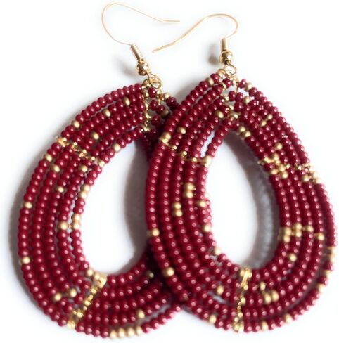 Alili Maroon And Gold Handmade Beaded Earrings Game Day Team Sports Handmade Beaded Bohemian Unique College Gift Graduation in Saudi Arabia