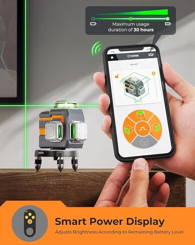 مستوى ليزر 3 × 360 درجة مع التحكم عن بعد والتطبيق، ليزر خط متقاطع ذاتي التسوية باللون الأخضر للبناء وتعليق الصور، خط عمودي/أفقي ثلاثي الأبعاد، حامل دوار مغناطيسي متضمن in Kuwait