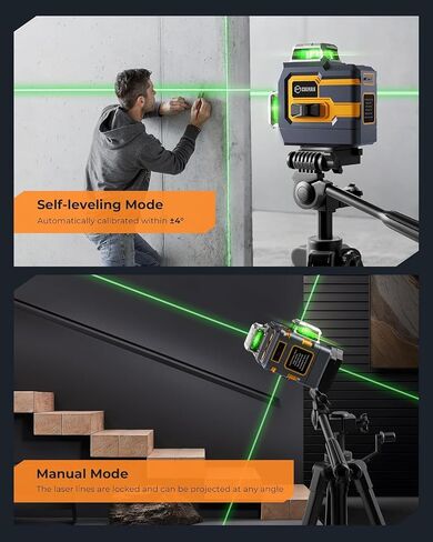 مستوى ليزر 3 × 360 درجة مع التحكم عن بعد والتطبيق، ليزر خط متقاطع ذاتي التسوية باللون الأخضر للبناء وتعليق الصور، خط عمودي/أفقي ثلاثي الأبعاد، حامل دوار مغناطيسي متضمن in Kuwait