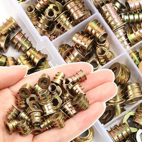 1 Box Zinc Alloy Pre-Insert Threaded Insert Nuts, Trapezoidal Inner Outer Teeth Anti-Loosening Furniture Screw Inserts for Cabinet Table Chair Bed Assembly, M4/ M5/ M6/ M8(55PCS/ Box) in Kuwait