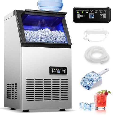 Amzgachfktch Commercial Ice Maker, 100lbs/24H Ice Maker Machine, Auto Self-Cleaning, LED Digital Display, Blue Light, Under Counter/Freestanding Ice Machine for Home/Office/Restaurant/Bar in Kuwait