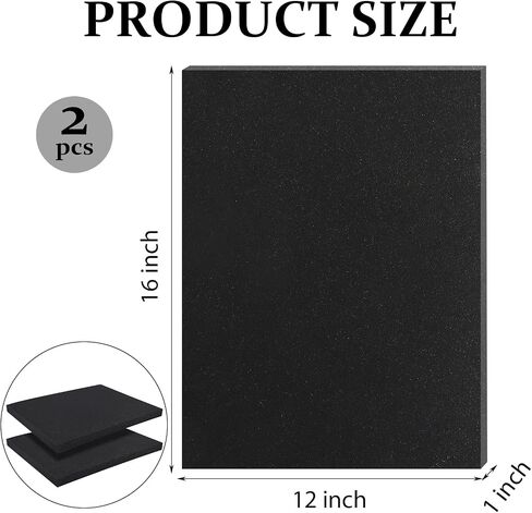STEFORD Polyurethane Foam Sheets, Black, 16 x 12 x 1 Inch, 2 Pcs | Cuttable, For Cases Toolbox Camera Storage, Packing Foam Pad Cushioning Inserts, DIY Crafts, Sound Absorption in Kuwait