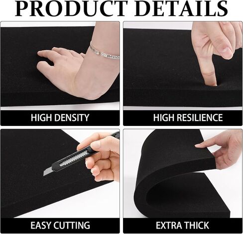 STEFORD Polyurethane Foam Sheets, Black, 16 x 12 x 1 Inch, 2 Pcs | Cuttable, For Cases Toolbox Camera Storage, Packing Foam Pad Cushioning Inserts, DIY Crafts, Sound Absorption in Kuwait