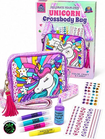 مجموعة الأرجواني الخنفساء DIY Unicorn Crossbody Bag Kit للفتيات مع قلم لامع في الظلام ، ملصقات الأحجار الكريمة وطلاء النسيج ، أفكار هدايا عيد ميلاد الفتاة البالغة من 6 إلى 12 عامًا ، حرف يونيكورن للفتيات ، هدايا لطيفة in Kuwait