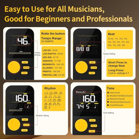 ENO MUSIC قابل لإعادة الشحن، صوت رقمي كبير وواضح مع صوت ميكانيكي، صوت رقمي كتلة خشبية وصوت العد الصوتي لعازفي الطبول على البيانو والجيتار والكمان والقيثارة، أسود in Kuwait