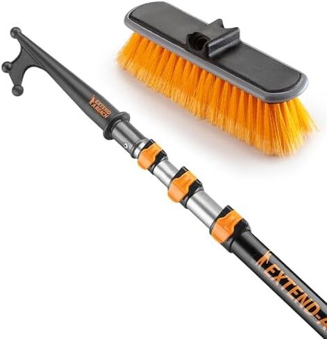 Boat Hook for Docking with Telescoping Extension Pole & Medium Bristle Deck Scrub Brush // Durable, Floating, Lightweight and Sturdy Telescoping Boat Hook Pole // Exterior, Patio & Deck Cleaning Brush in Kuwait