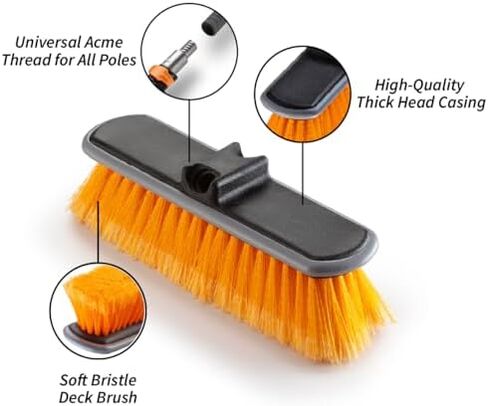 Boat Hook for Docking with Telescoping Extension Pole & Medium Bristle Deck Scrub Brush // Durable, Floating, Lightweight and Sturdy Telescoping Boat Hook Pole // Exterior, Patio & Deck Cleaning Brush in Kuwait