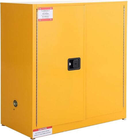 30 Gallon Flammable Safety Cabinet, Industrial Yellow Steel Storage for Flammable Liquids, Fireproof Double-Wall Design with 2 Adjustable Shelves, Manual Close Doors & Dual Vents, OSHA Compliant in Kuwait