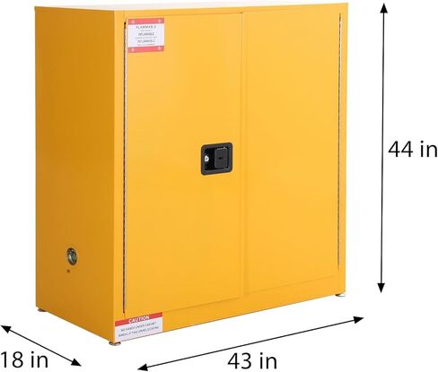 30 Gallon Flammable Safety Cabinet, Industrial Yellow Steel Storage for Flammable Liquids, Fireproof Double-Wall Design with 2 Adjustable Shelves, Manual Close Doors & Dual Vents, OSHA Compliant in Kuwait