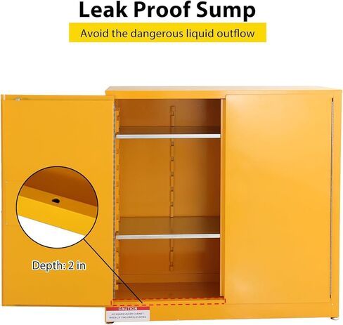 30 Gallon Flammable Safety Cabinet, Industrial Yellow Steel Storage for Flammable Liquids, Fireproof Double-Wall Design with 2 Adjustable Shelves, Manual Close Doors & Dual Vents, OSHA Compliant in Kuwait