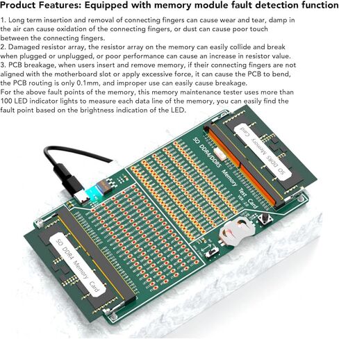 جهاز اختبار الذاكرة DDR4 DDR5، استكشاف أخطاء الأجهزة وإصلاحها بسهولة، مناسب لجهاز كمبيوتر خادم سطح المكتب المحمول، مؤشر ضوء LED، شحن البطارية المحمولة in Kuwait