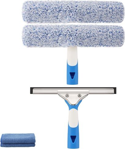 Mitclear Professional Window Cleaning Kit 14IN, Windows Cleaner Tool with Silicone Squeegee, Microfiber Scrubber & Cloth, Window Washing Equipment or Home Shower Glass Doors Car Windshield in Kuwait