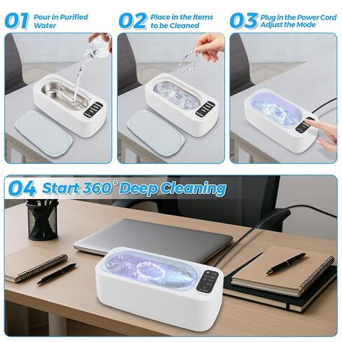 Joyzan Ultrasonic Jewelry Cleaner, 50KHz Professional Ultra Sonic Machine 3 Cleaning Modes 350ML Stainless Steel Tank Eyeglass Rings Watch Band Strap Glasses Dentures Retainers Coin Necklaces Wife Mom in Kuwait
