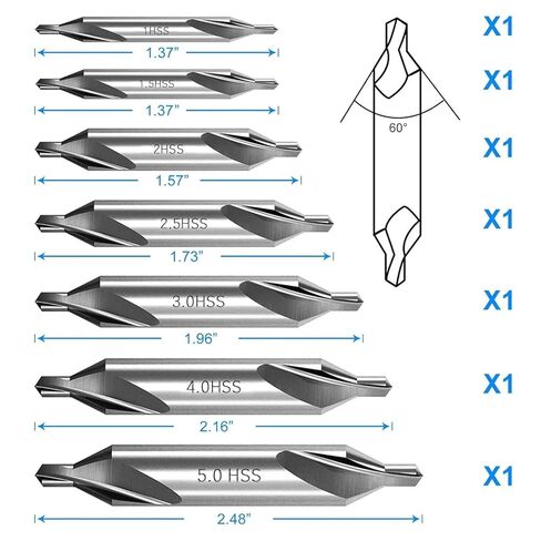 7 Pieces Center Drill Bits Set, M2 High Speed Steel 60-Degree Angle Center Drill Bits Kit Countersink Tools in Kuwait