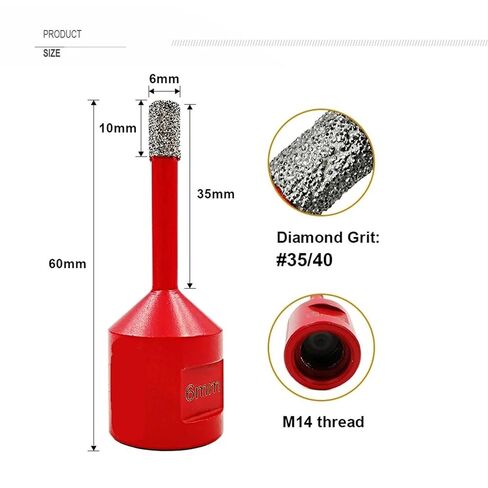 2pcs 6mm Diamond Drill Bit Dry Porcelain Tile Marble Core Bit Granite Marble Hole Saw M14 Thread Drilling Crowns in Kuwait