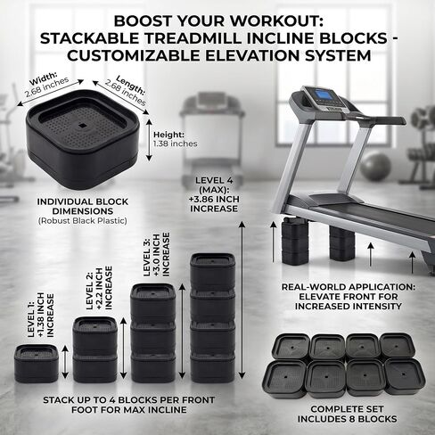 8 Pack Stackable Treadmill Incline Risers Adjustable 1/2/3/4 Inch Height | Anti-Slip Custom Height Walking Pad Incline Risers for DIY Personalized Running Workout, Accessory for Household Home Gym in Saudi Arabia