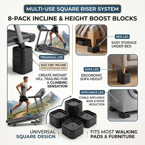 8 Pack Stackable Treadmill Incline Risers Adjustable 1/2/3/4 Inch Height | Anti-Slip Custom Height Walking Pad Incline Risers for DIY Personalized Running Workout, Accessory for Household Home Gym in Saudi Arabia