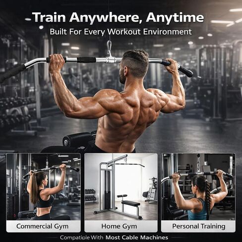 47" LAT Pulldown Bar Attachment for Cable Machine, Heavy Duty Steel Curl Bar with 360° Swivel & Rubber Grip, Wide Close Neutral Grip Handles for Back Strength Training Home Gym in Saudi Arabia