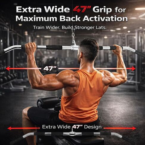 47" LAT Pulldown Bar Attachment for Cable Machine, Heavy Duty Steel Curl Bar with 360° Swivel & Rubber Grip, Wide Close Neutral Grip Handles for Back Strength Training Home Gym in Saudi Arabia