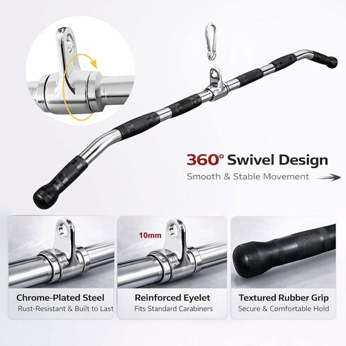47" LAT Pulldown Bar Attachment for Cable Machine, Heavy Duty Steel Curl Bar with 360° Swivel & Rubber Grip, Wide Close Neutral Grip Handles for Back Strength Training Home Gym in Saudi Arabia