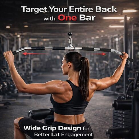 47" LAT Pulldown Bar Attachment for Cable Machine, Heavy Duty Steel Curl Bar with 360° Swivel & Rubber Grip, Wide Close Neutral Grip Handles for Back Strength Training Home Gym in Saudi Arabia