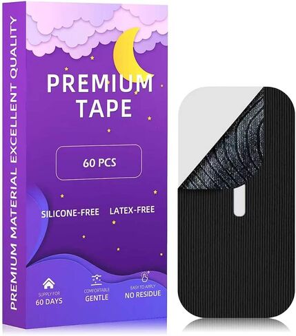 Mouth Tape for Sleeping Women & Men 60 Pack, Hypoallergenic, Latex Free & Gentle On Skin - Breathable & Pain-Free Removal - Skin Friendly, Ease to Use (Black-with Hole) in Kuwait